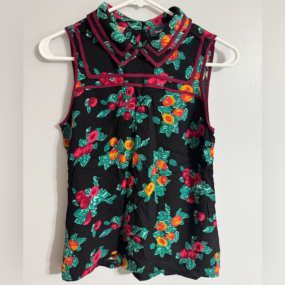 Modcloth‎ Floral Sleeveless Peter Pan Blouse Size Small